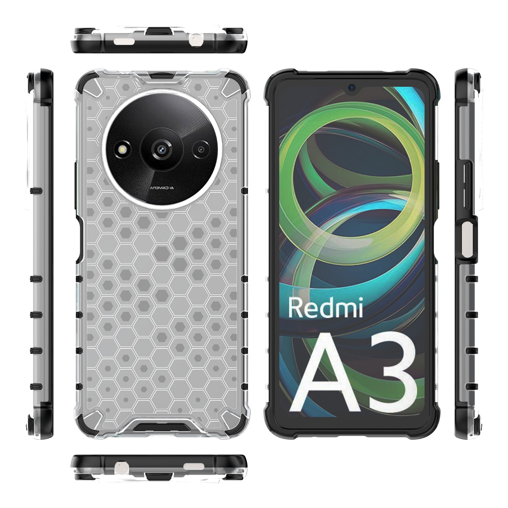For Xiaomi Redmi A3 / Poco C61 4G Cell Phone Cases Honeycomb Design TPU+PC Anti-scratch Cover For Xiaomi Redmi A3 / Poco C61 4G Cell Phone Cases Honeycomb Design TPU+PC Anti-scratch Cover